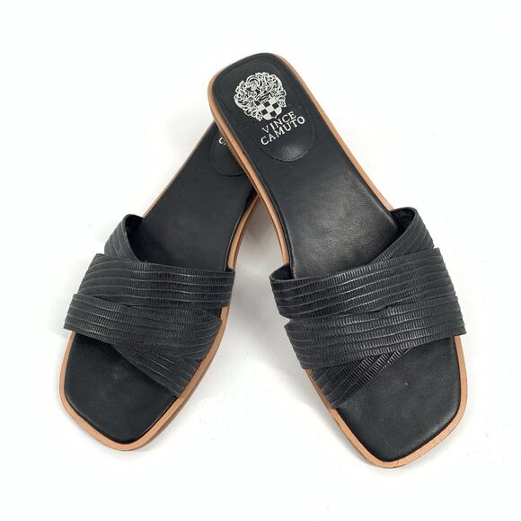 Vince Camuto Ydelle Slip On Mules Sandals Size 7.5 Womens Black Leather Open Toe - Picture 1 of 11
